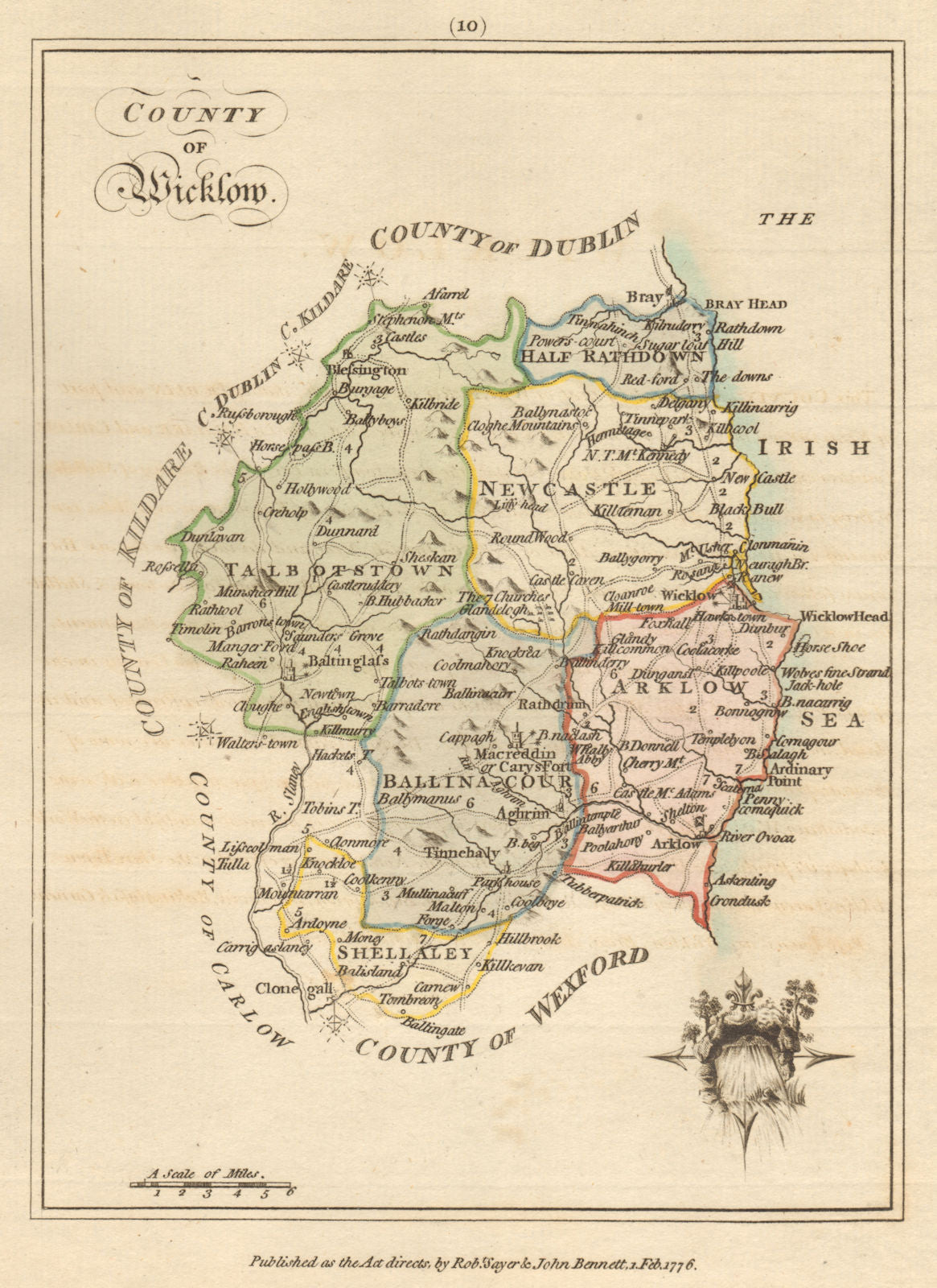County of Wicklow, Leinster. Antique copperplate map by Scalé / Sayer 1776